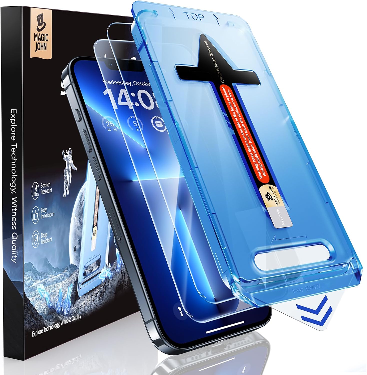 Detalle de Magic John 2 Pack Tempered Glass Screen Protector for iPhone 13 Pro Max / 14 Plus