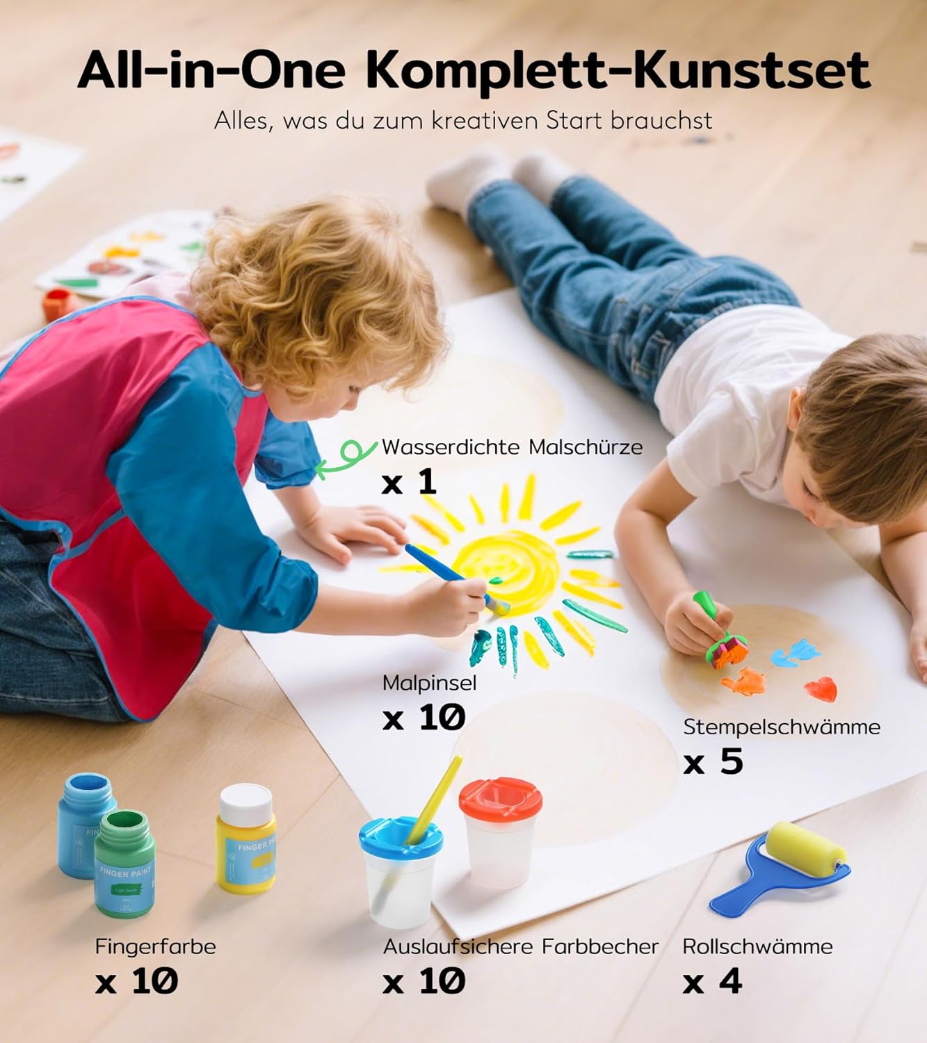 Detalle de TMOL Fingerfarben Kinder ungiftig – 10 Farben Set mit Waschfarben und Zubehör