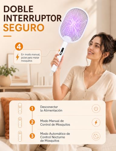 Thumbnail 4 de ZOVHYYA Raqueta Antimosquitos 4000V 3 en 1 USB-C Recargable con Luz LED