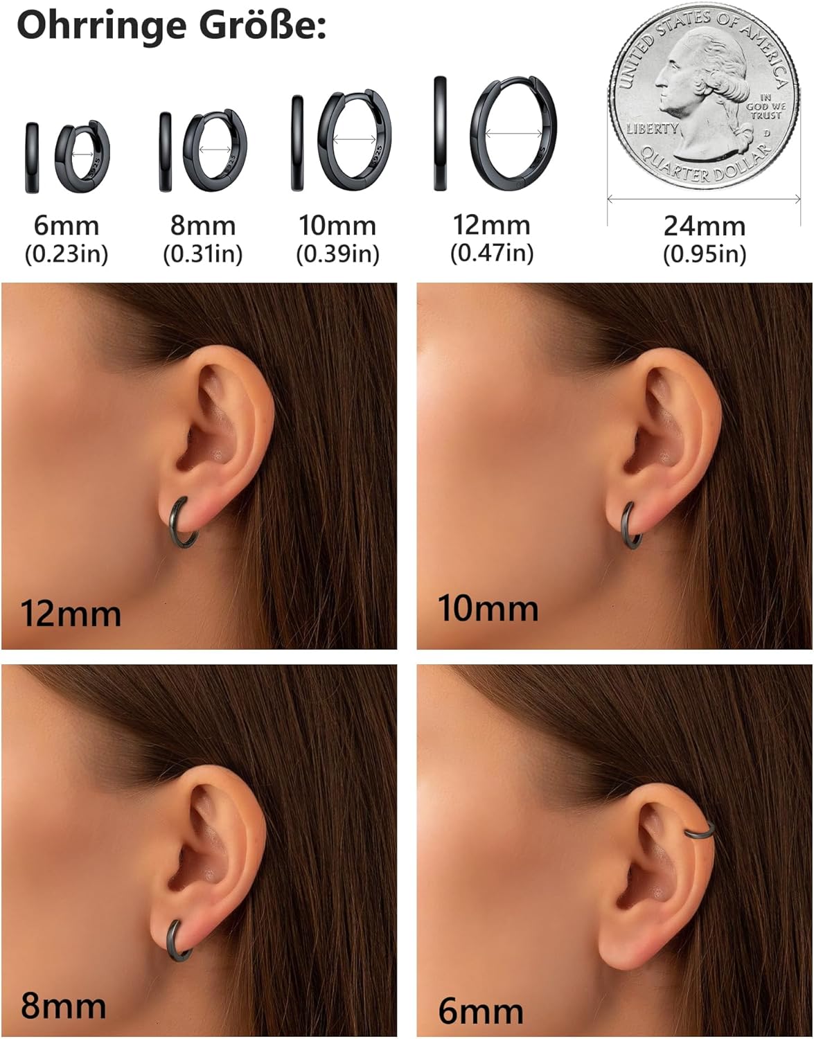 Thumbnail 2 de Silvora Kleine Creolen Silber 10 mm – 925 Silber Huggie Creolen für Damen & Herren