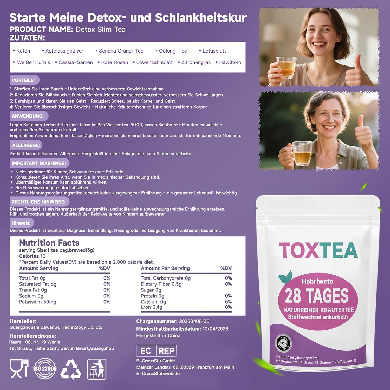 Thumbnail 1 de Detox Tee zum Abnehmen – 28 Tage Natürliche Kräutermischung mit Lotusblatt, Wintermelone, Cassia-Samen, Hawthorn & Grüner Tee