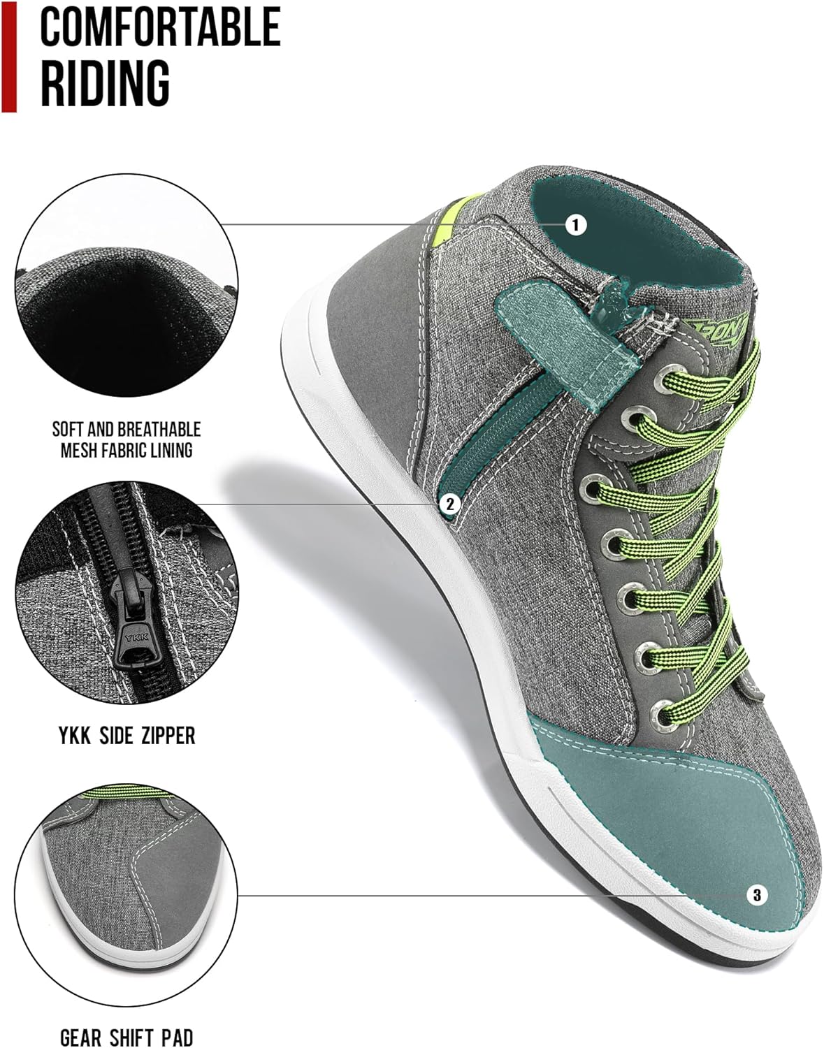 Thumbnail 4 de IRON JIA'S Motorradschuhe Herren – CE-konforme Stiefel mit rutschfester Sohle, atmungsaktiv und seitlichem Reißverschluss
