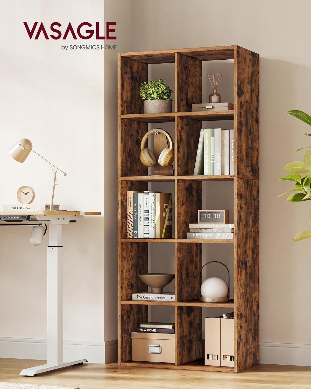 Thumbnail 1 de VASAGLE LBC168K01 10-Cube Bookcase, Rustic Brown Industrial Shelving Unit