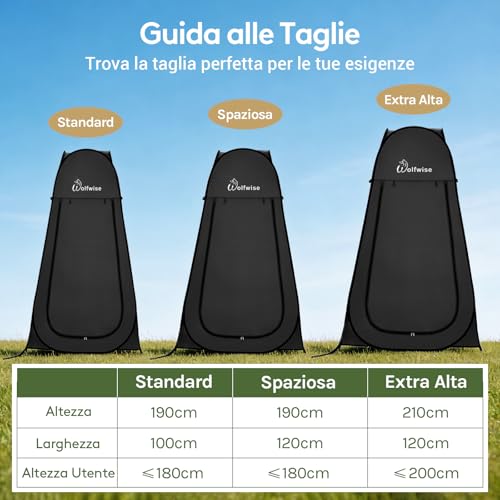 Thumbnail 1 de Wolfwise Tenda ad Apertura Istantanea Pop-Up – Privacy tent per campeggio, spiaggia e docce all’aperto (40" × 75" / 100 cm × 190 cm) – Nero