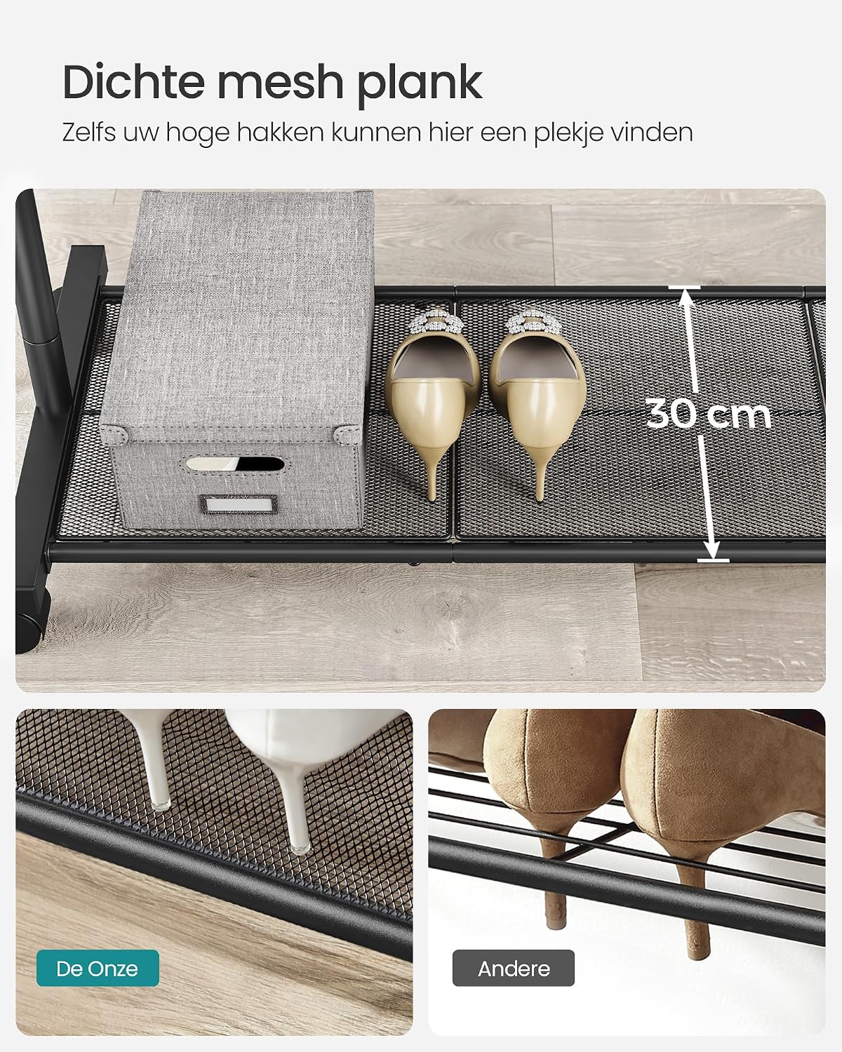 Detalle 2 de SONGMICS PATAYE HSR25BK kledingrek op wielen van staal, 40 kg, met roosterplank