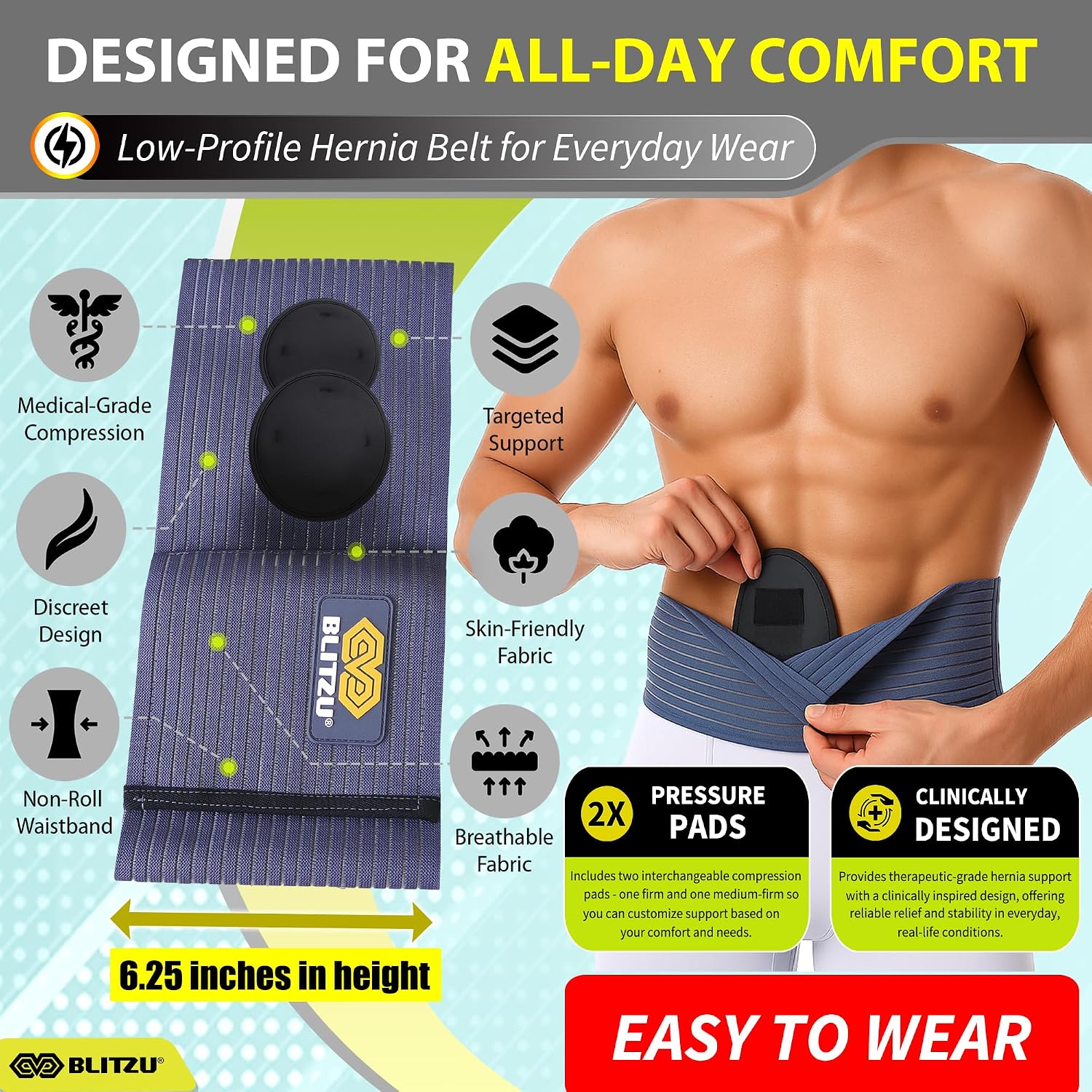 Thumbnail 6 de BLITZU Umbilical Hernia Belt, Adjustable Support with 2 Compression Pads