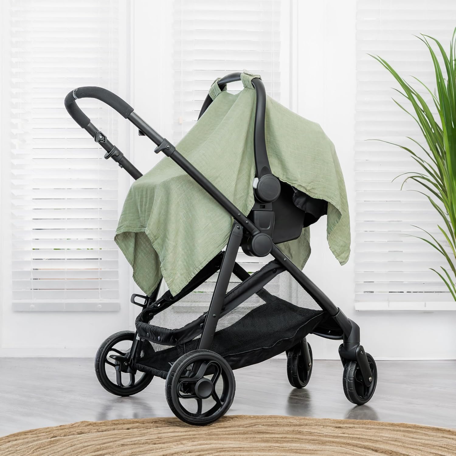 Thumbnail 1 de Comfy Cubs Muslin Cotton Infant Car Seat Cover, Sage, with Snap Closure