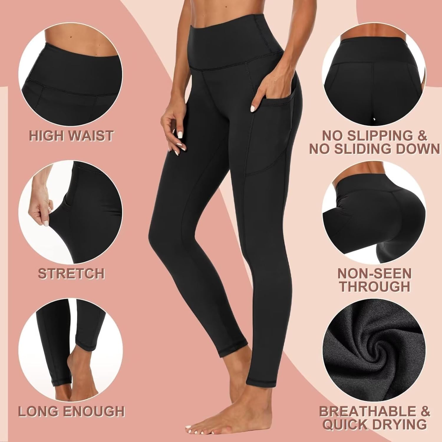 Detalle 2 de CAMPSNAIL Leggings for Women UK with Pockets High Waisted Yoga Pants 🧘♀
