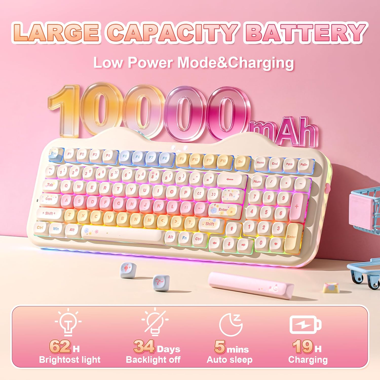 Thumbnail 5 de YUNZII C98 Drahtlose Mechanische Tastatur mit Nummernblock – Beige, Milk V2 Linear Switch
