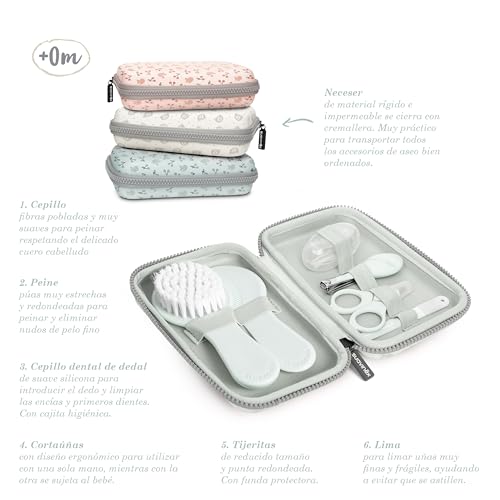 Detalle de Suavinex Neceser Set Manicura para Bebés +0M: kit de 6 utensilios con estuche impermeable azul