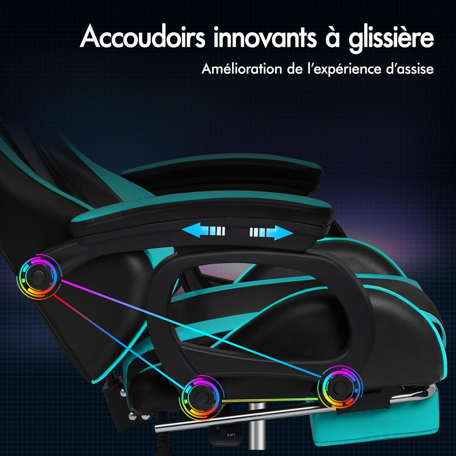 Detalle de ALFORDSON Chaise Gaming Xavier — Chaise ergonomique avec massage lombaire, repose-pieds et dossier inclinable