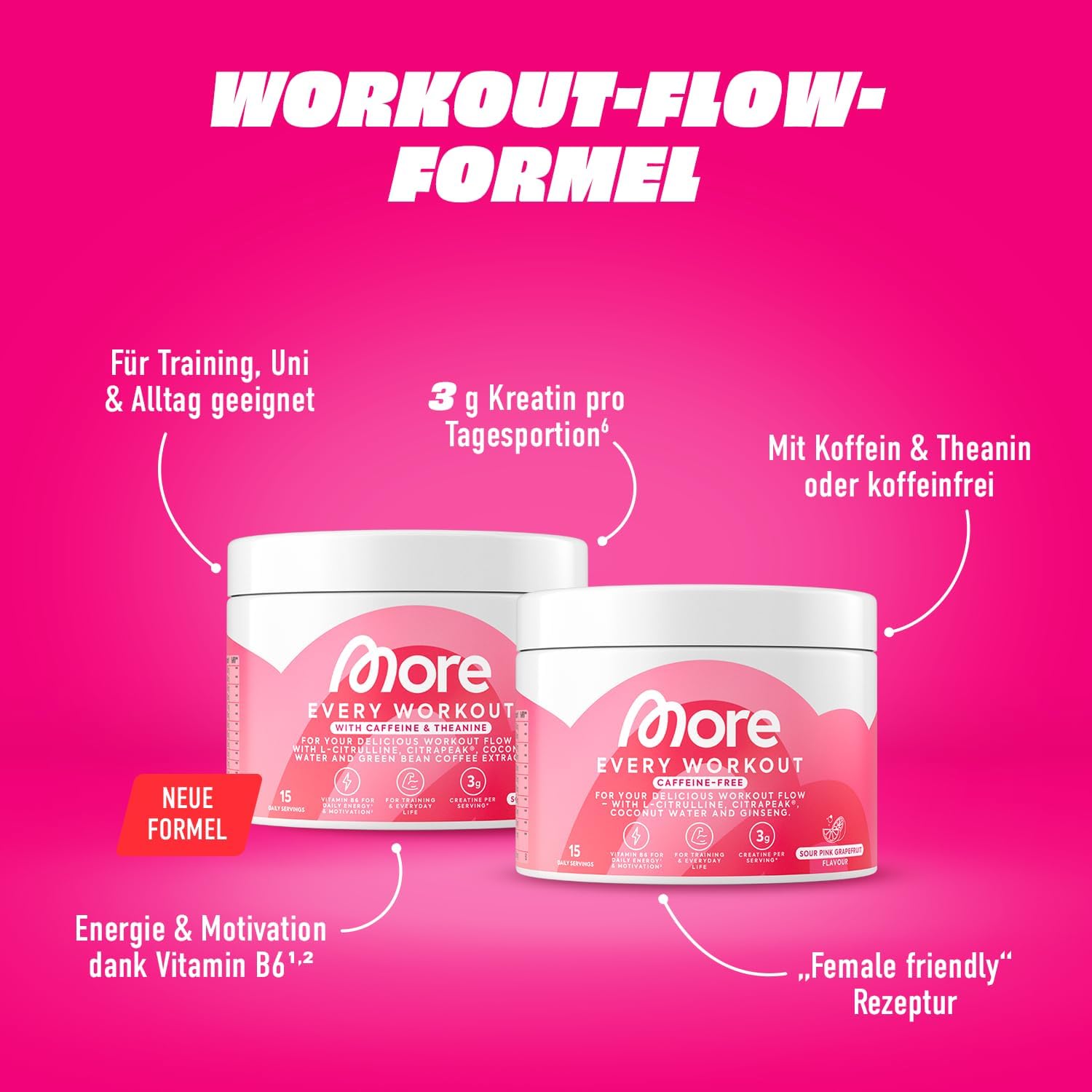 Detalle de MORE Every Workout – Pink Grapefruit Pre-Workout Booster, 270 g