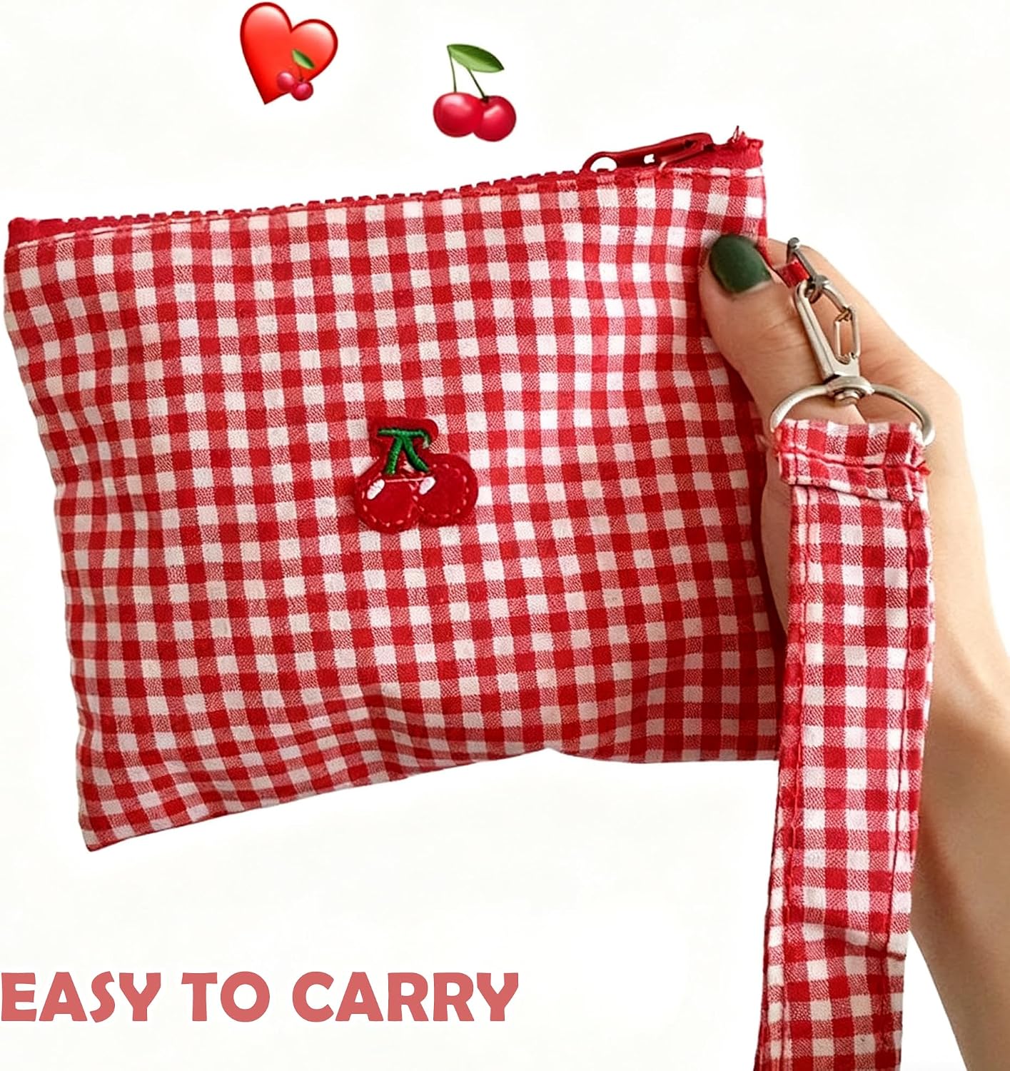 Thumbnail 2 de Portable Red Cherry Canvas Makeup Bag – Compact, Versatile Travel Pouch