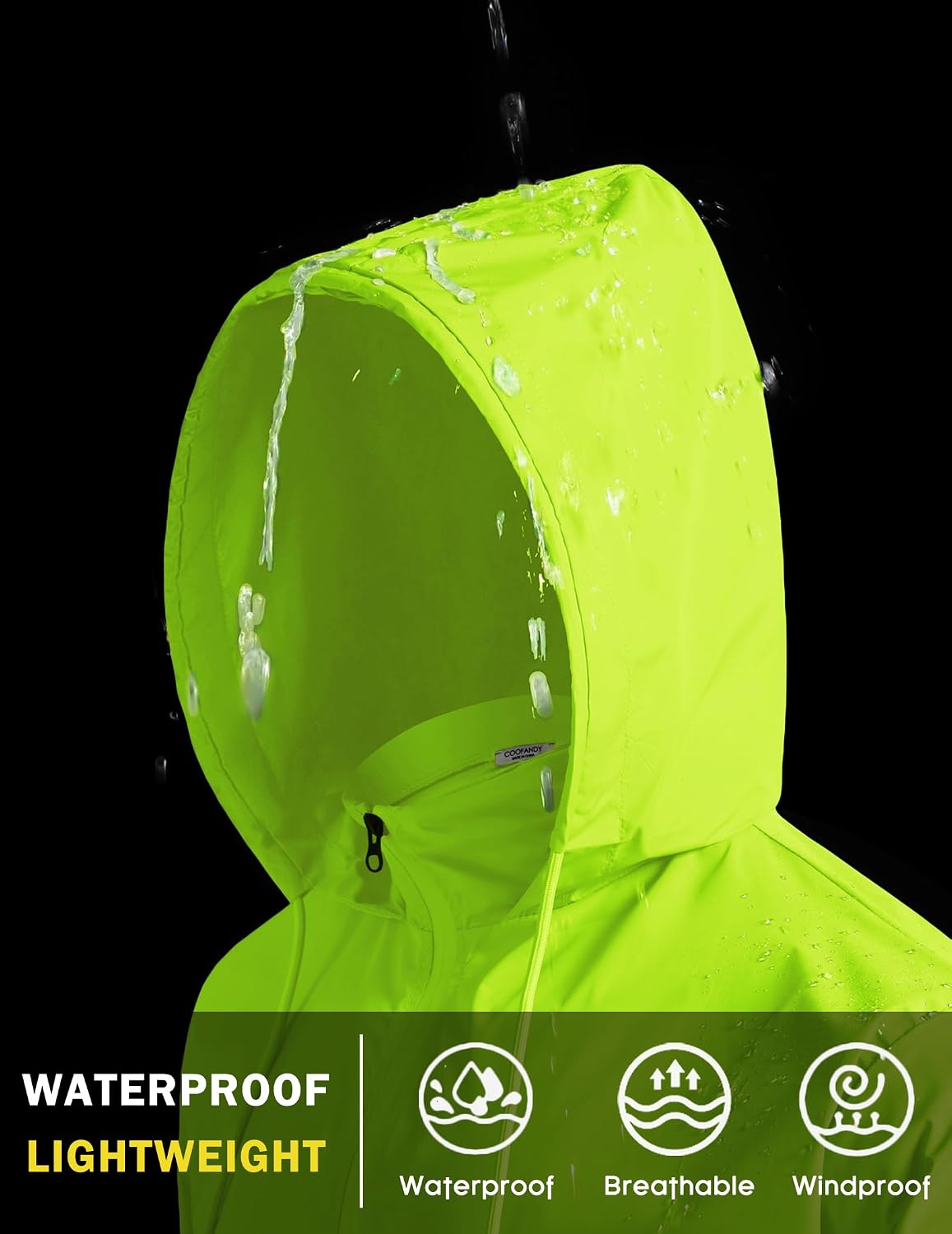 Thumbnail 3 de COOFANDY Men's Light Rain Jacket with Hood – Packable Waterproof Windbreaker