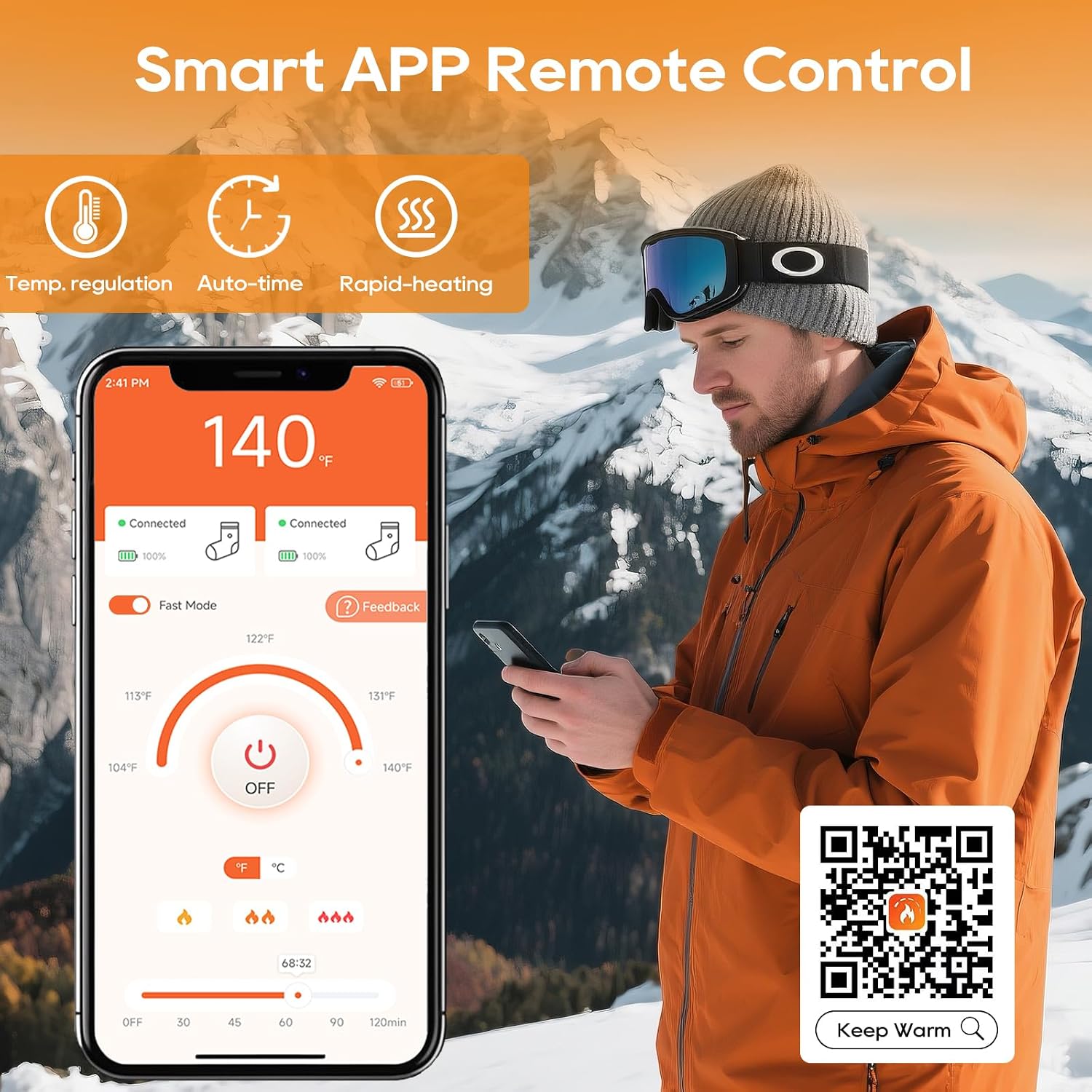 Detalle 2 de Spossoc AF-01 Heated Socks with App Control, 10,000mAh Battery & Washable Design