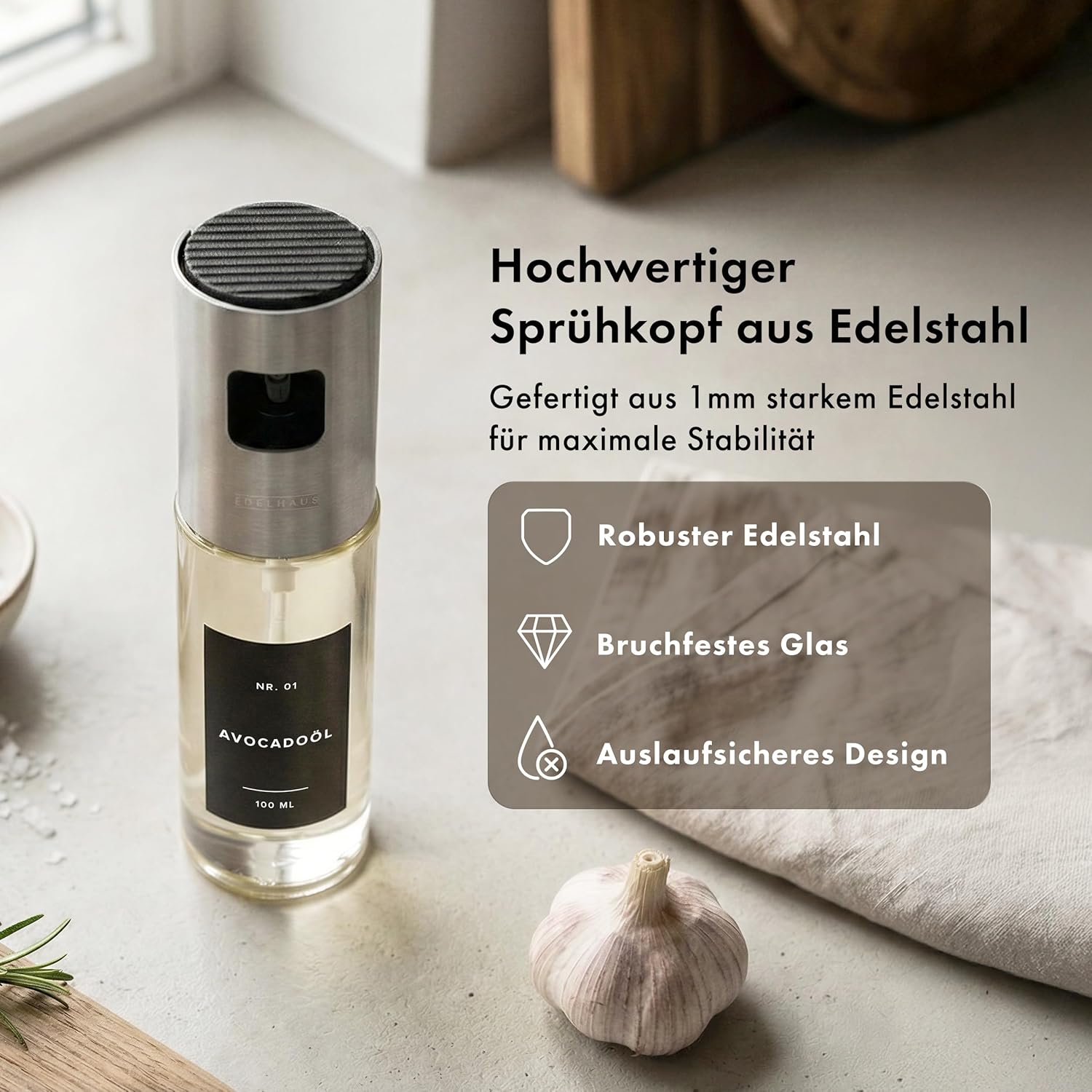 Thumbnail 6 de EDELHAUS Öl-Sprüher 2er Set – Hochwertige Edelstahl- und Glasflaschen für präzises Dosieren
