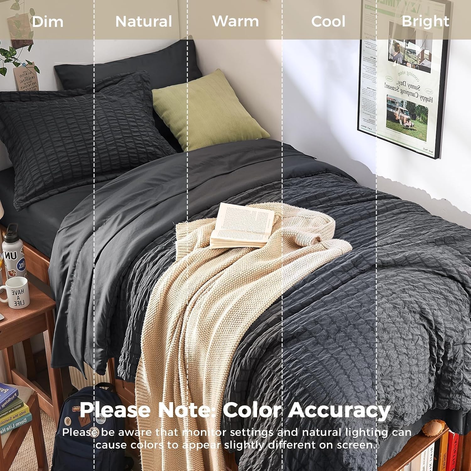 Thumbnail 4 de HYMOKEGE Twin Size Seersucker Duvet Comforter Set, Dark Gray – 5-Piece