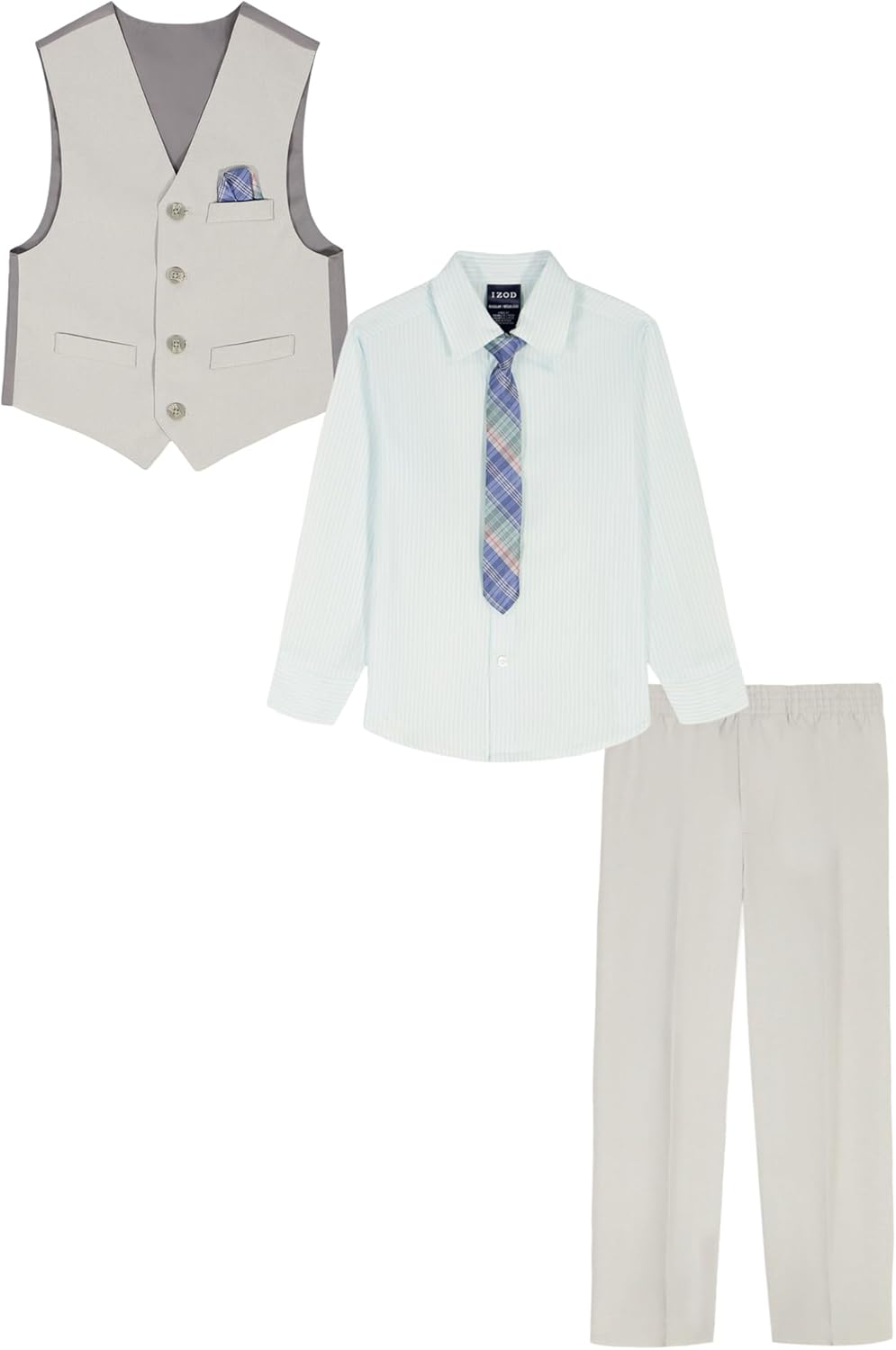 Detalle de IZOD Boys' 4-Piece Formal Dress Up Suit Set: Vest, Pants, Collared Shirt, and Tie