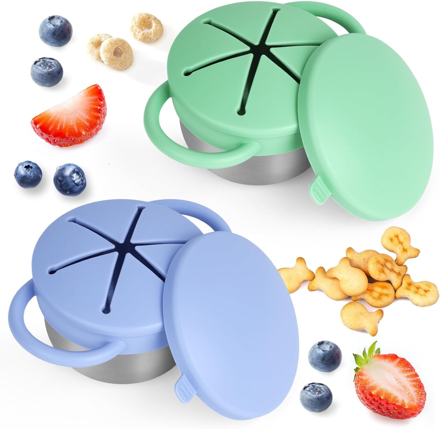 Detalle de Daximo 2-Pack Toddler Snack Cups, 6 oz Stainless Steel with Silicone Lids