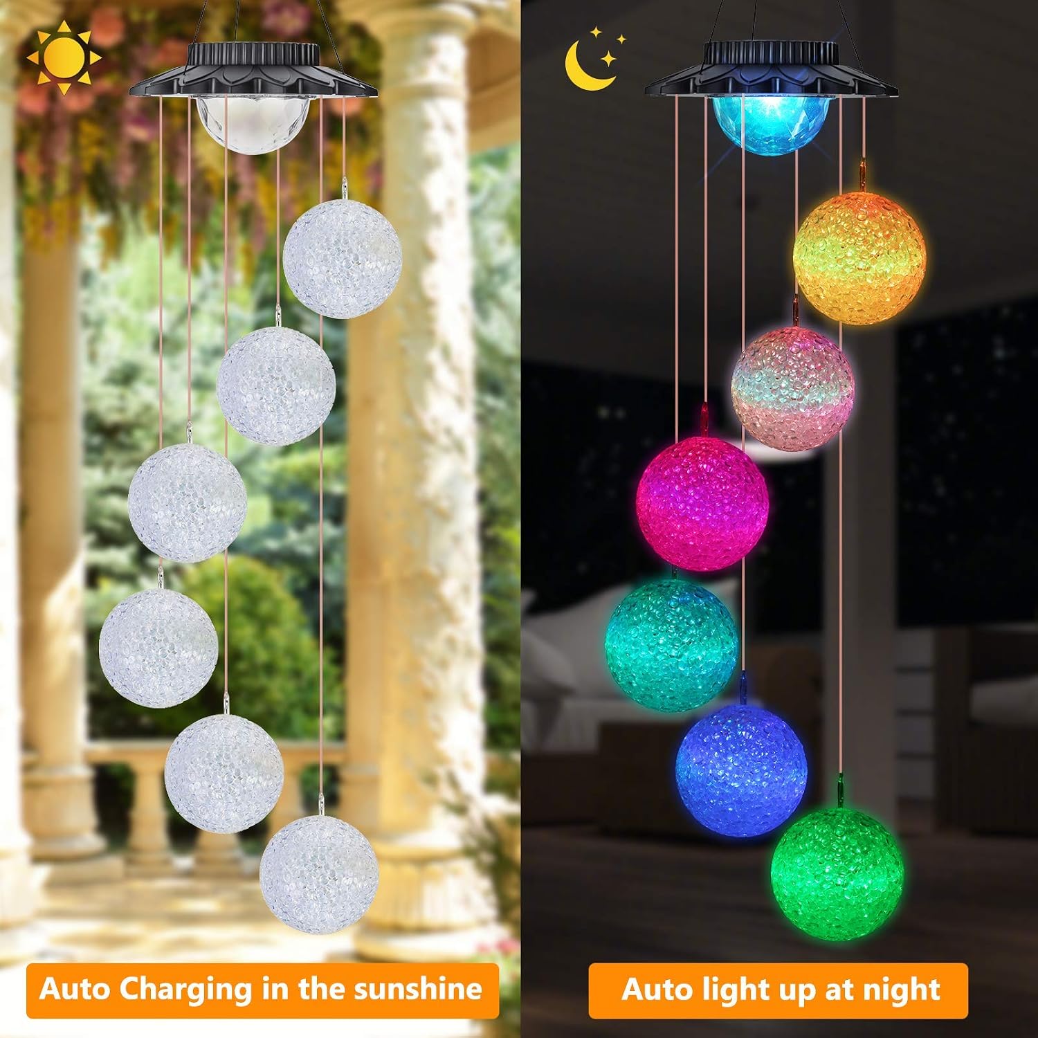 Detalle de iShabao Ball Solar Wind Chime Light with Colour-Changing LED Globe