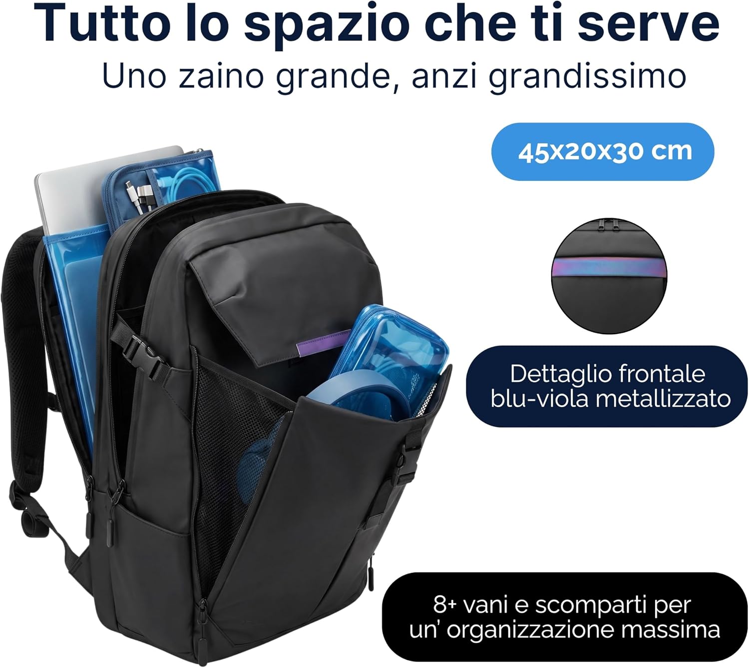 Detalle de MASC Zaino da Viaggio Multitasche 27L: Impermeabile ed Ergonomico con Vano PC 18