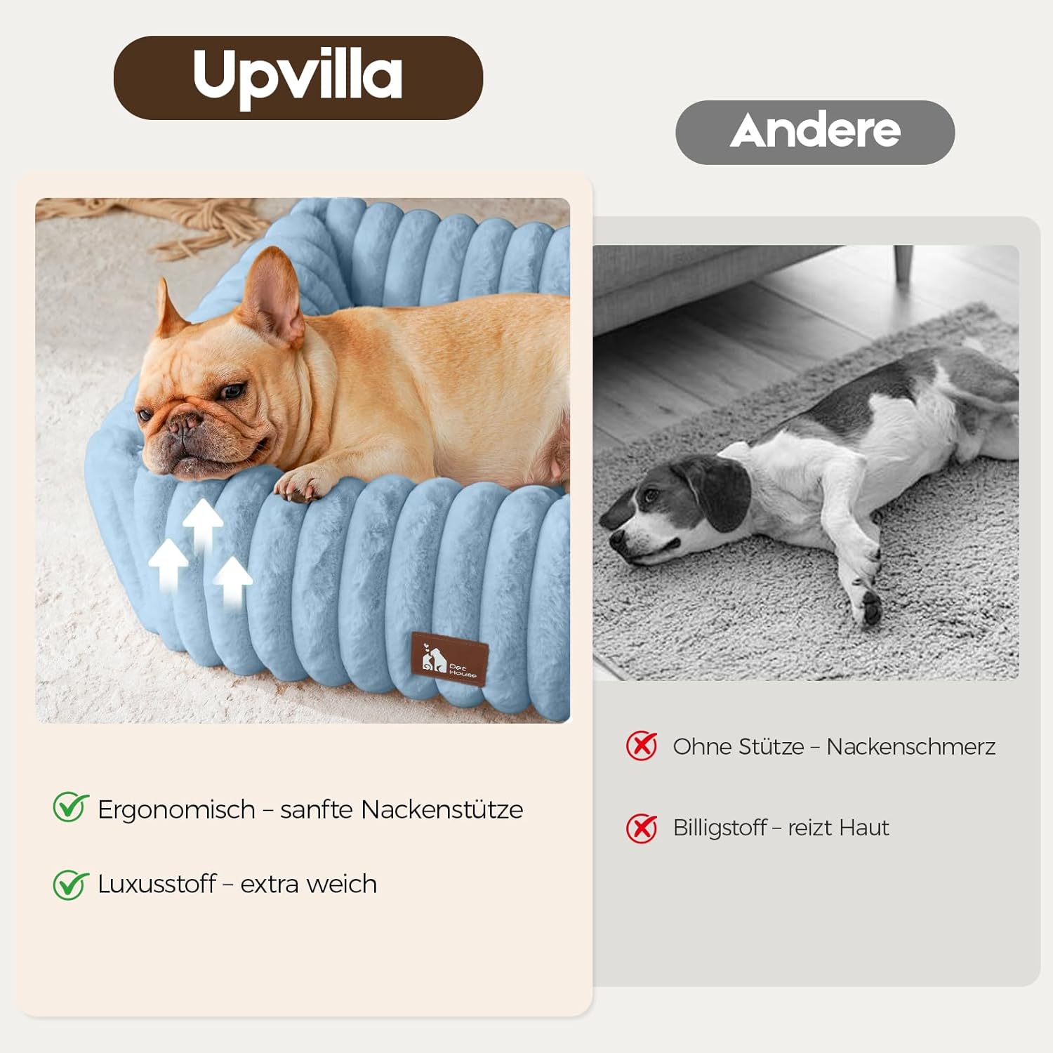 Thumbnail 1 de Upvilla Luxusweicher Hundekorb mit 4-seitigem Nackenkissen – Hundebett 109 × 76 × 20 cm (blau)