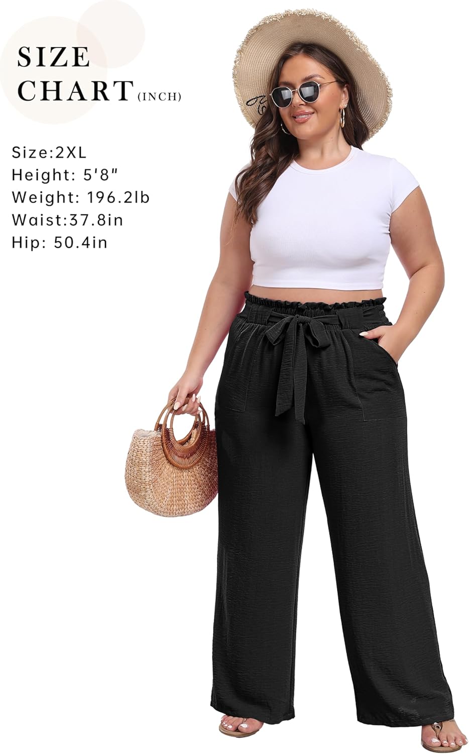 Thumbnail 3 de IWOLLENCE Women's Wide Leg Pants with Pockets - High Waist Adjustable Knot Trousers