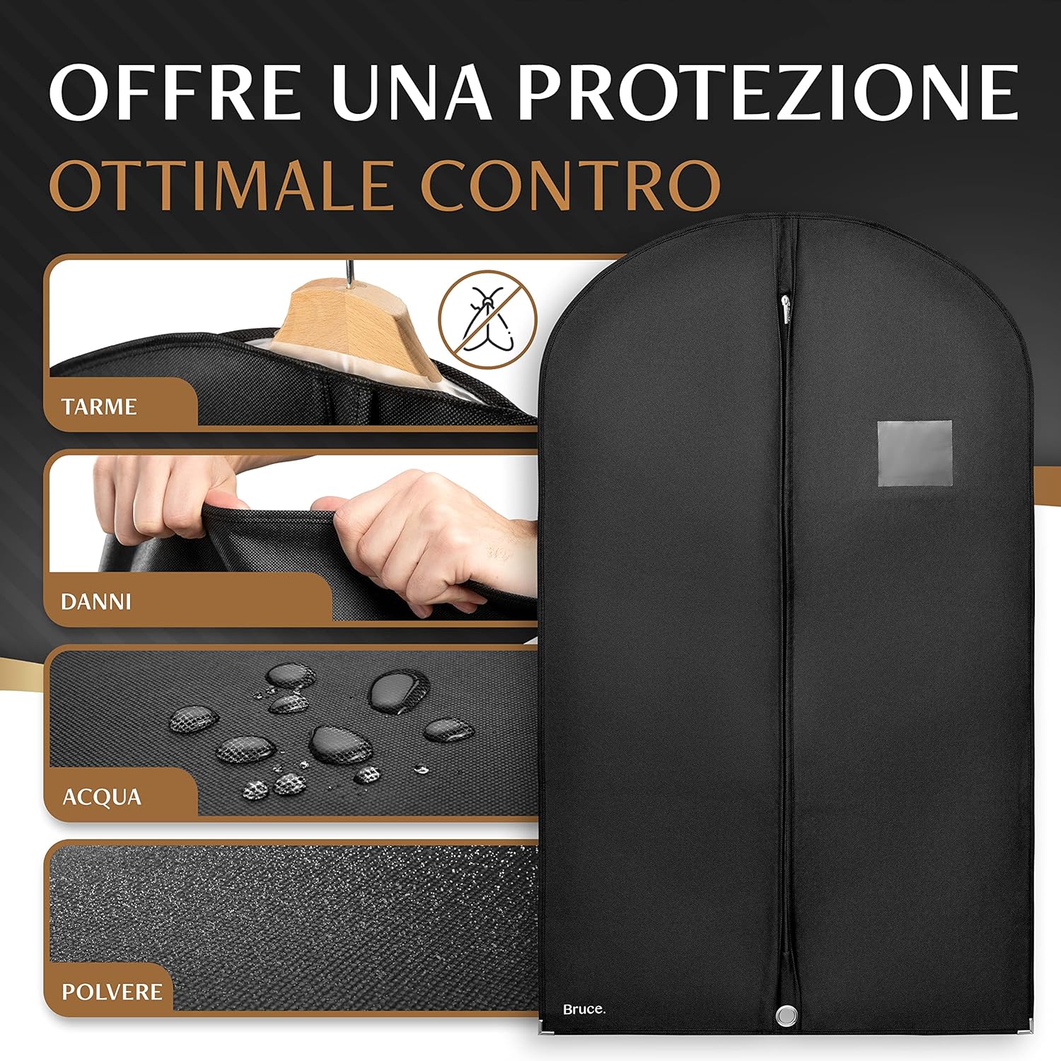 Detalle 2 de Bruce.® 2x Borsa Porta Abiti da Viaggio 160 x 60 cm con Sacchetto Scarpe e Cerniera Antitarme