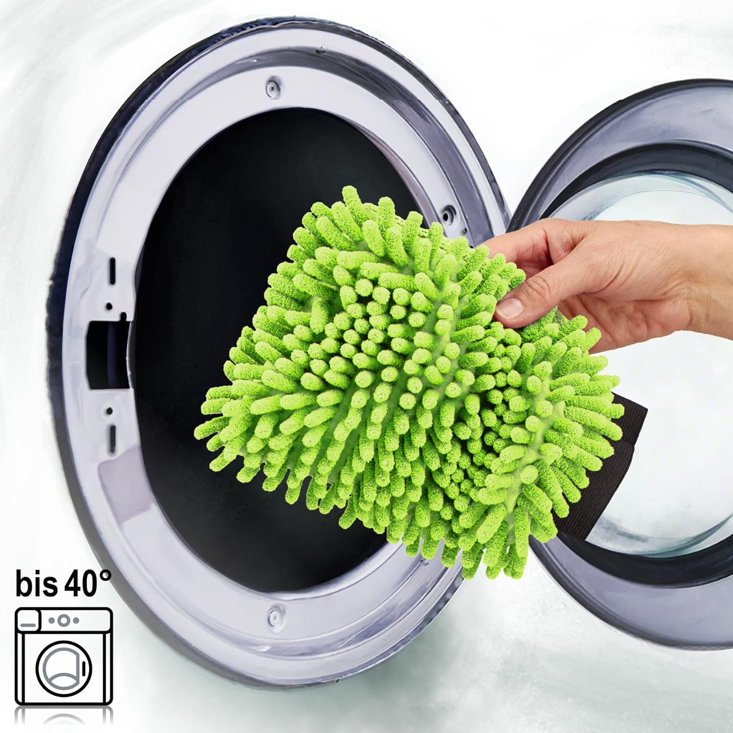 Thumbnail 6 de com-four® Gant de Lavage 3x pour Voitures et Ménage – Gant en Microfibre et Chenille, Vert Fluo