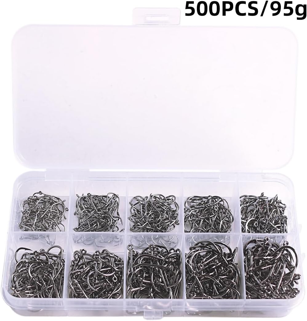 Thumbnail 2 de zfyanssee 500PCS Fishing Hooks (#3–#12) Carbon Steel Barbed Circle Hooks in Plastic Box