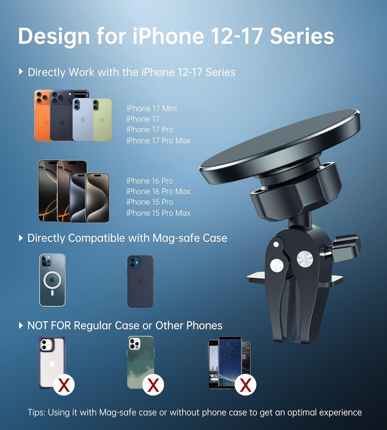 Thumbnail 6 de Seadmit 2 Pack Support Téléphone Voiture Magnétique avec 360° Rotation et Clips Câble