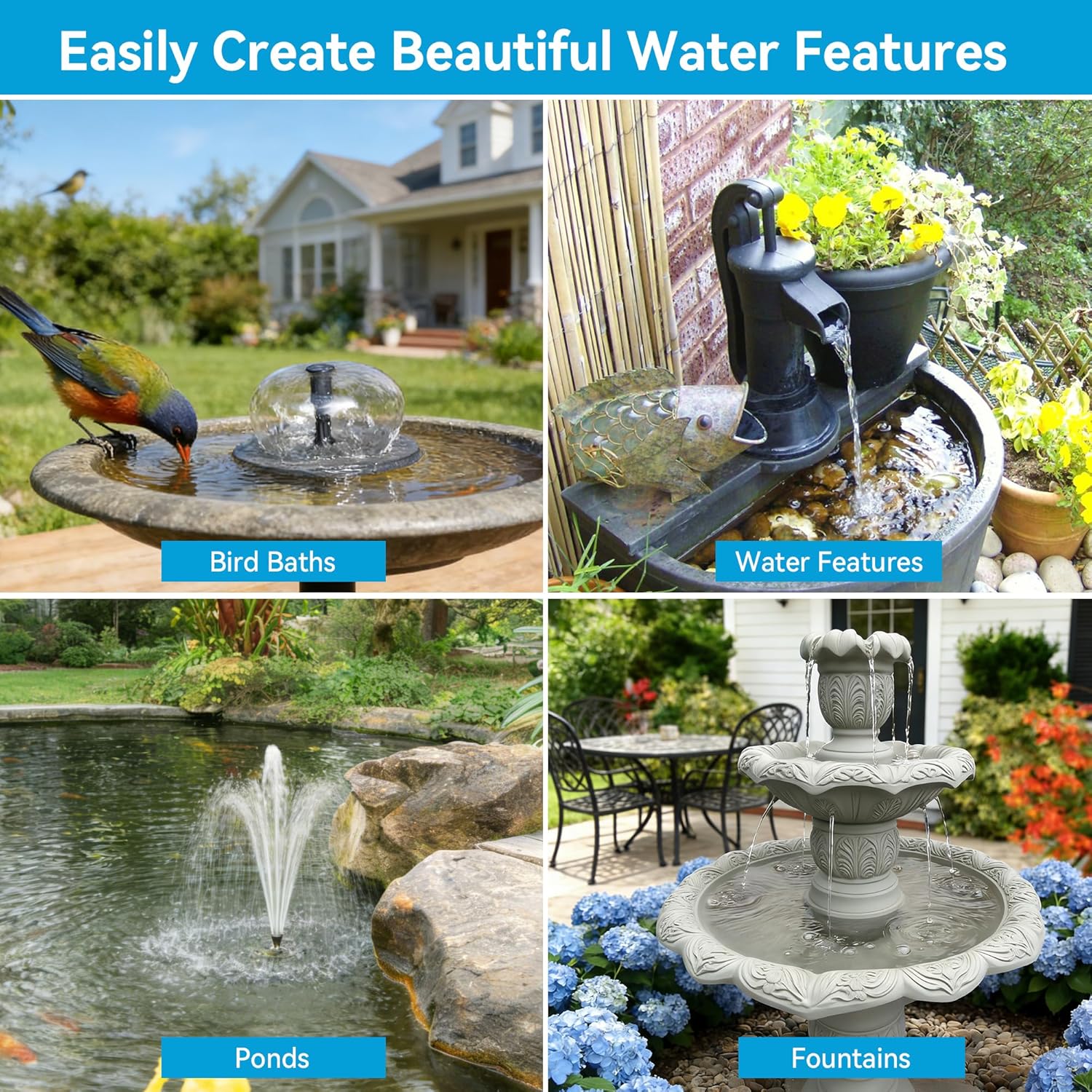 Thumbnail 6 de POPOSOAP Solar Water Fountain Outdoor — 6.5W, 250 L/h, Built-in 3000mAh Battery
