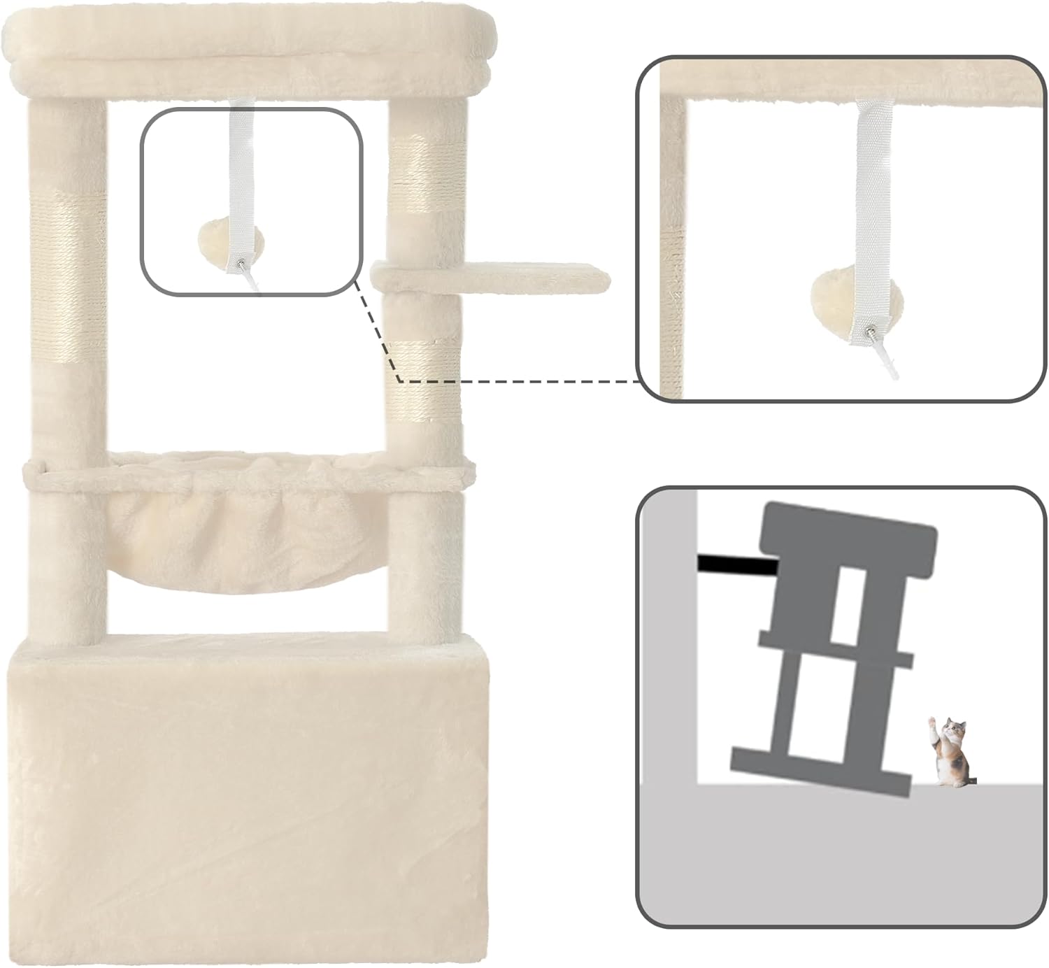 Thumbnail 6 de Heybly Cat Tree HCT008SM, 80cm Kitten Tower with Large Soft Basket, Scratching Posts & Hidden Cave Bed