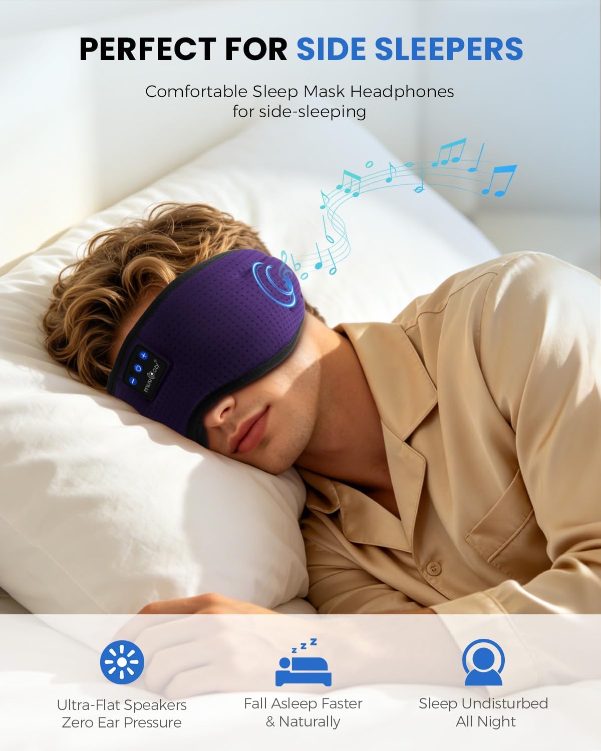 Detalle 2 de MUSICOZY Sleep Mask Headphones: 100% Blackout Bluetooth Eye Mask with Ultra-Thin Speakers
