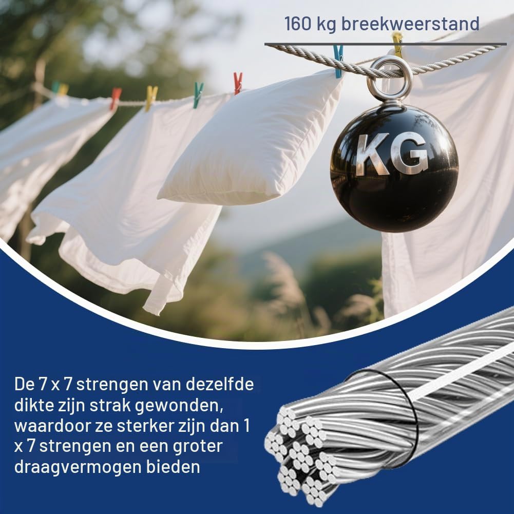 Thumbnail 4 de ANOMM tuindraad 50 m, 2 mm, 7x7 staalkabel met 50 krimphulzen