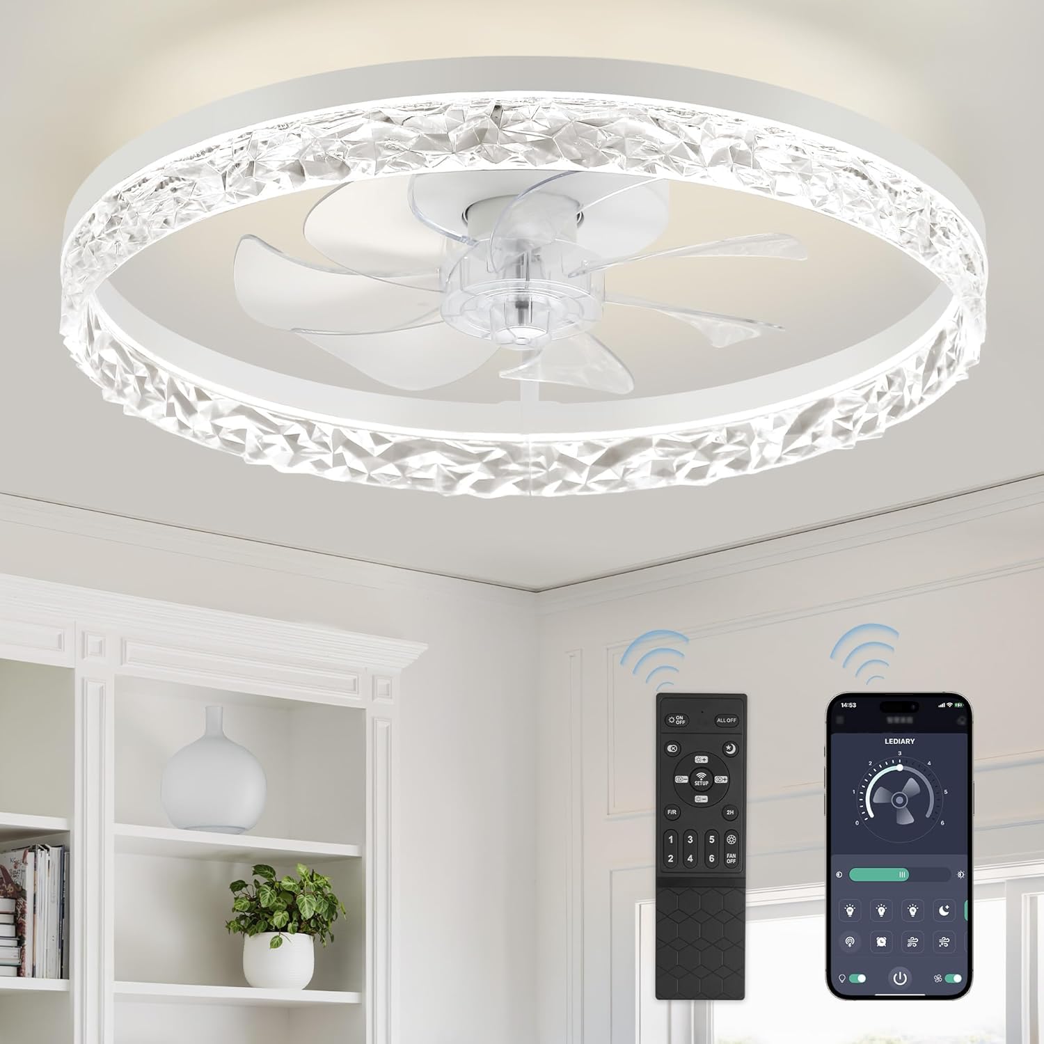 Detalle de LEDIARY 20" Modern Ceiling Fan with Lights and Remote