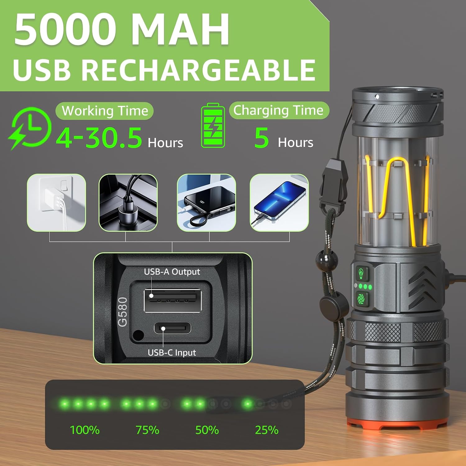 Thumbnail 3 de Sogdeco rechargeable LED torch with zoom, 11 modes and camping light (up to 1,000,000 lumens)
