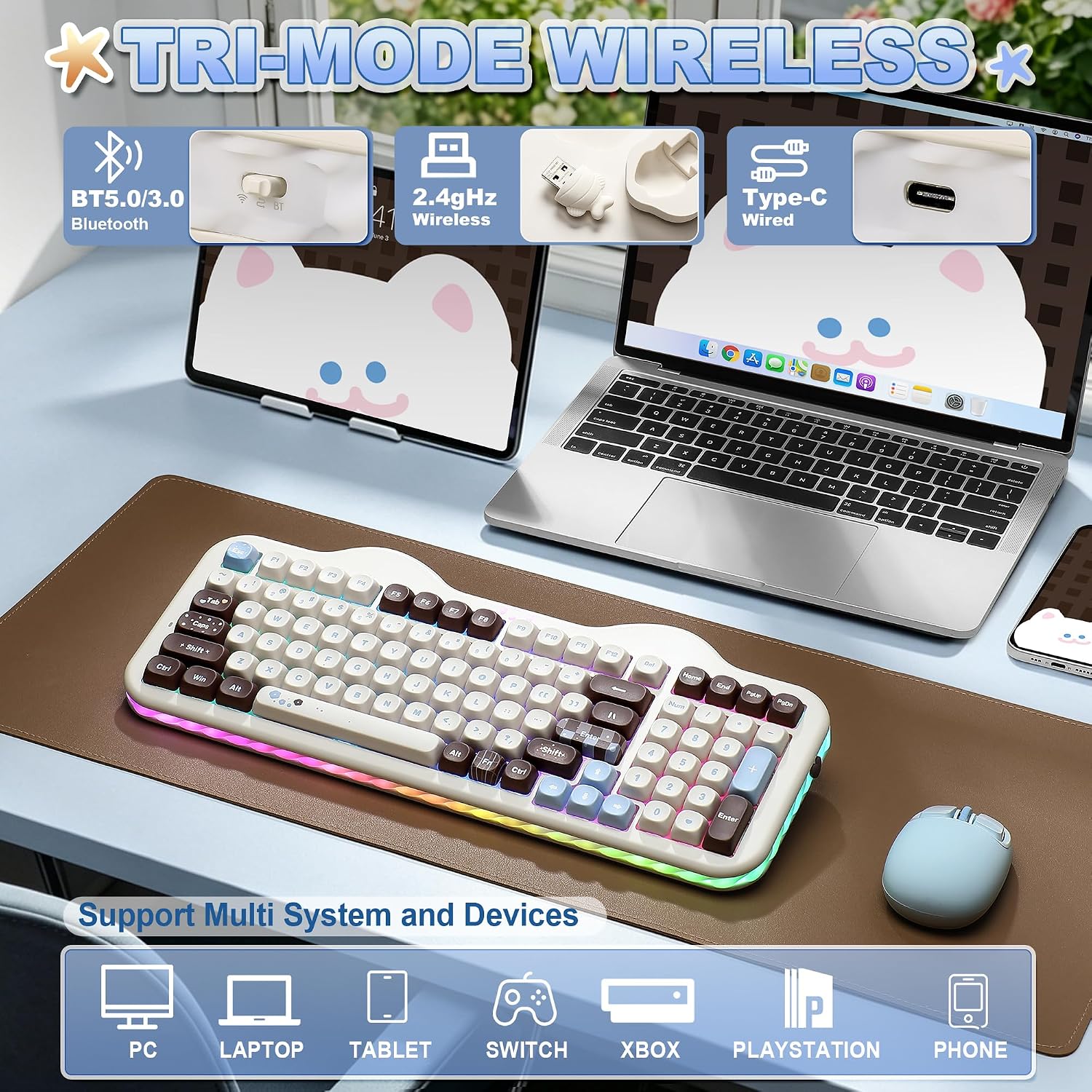 Detalle de YUNZII C98 Wireless Mechanical Keyboard with Number Pad (Choco/Candy Linear)