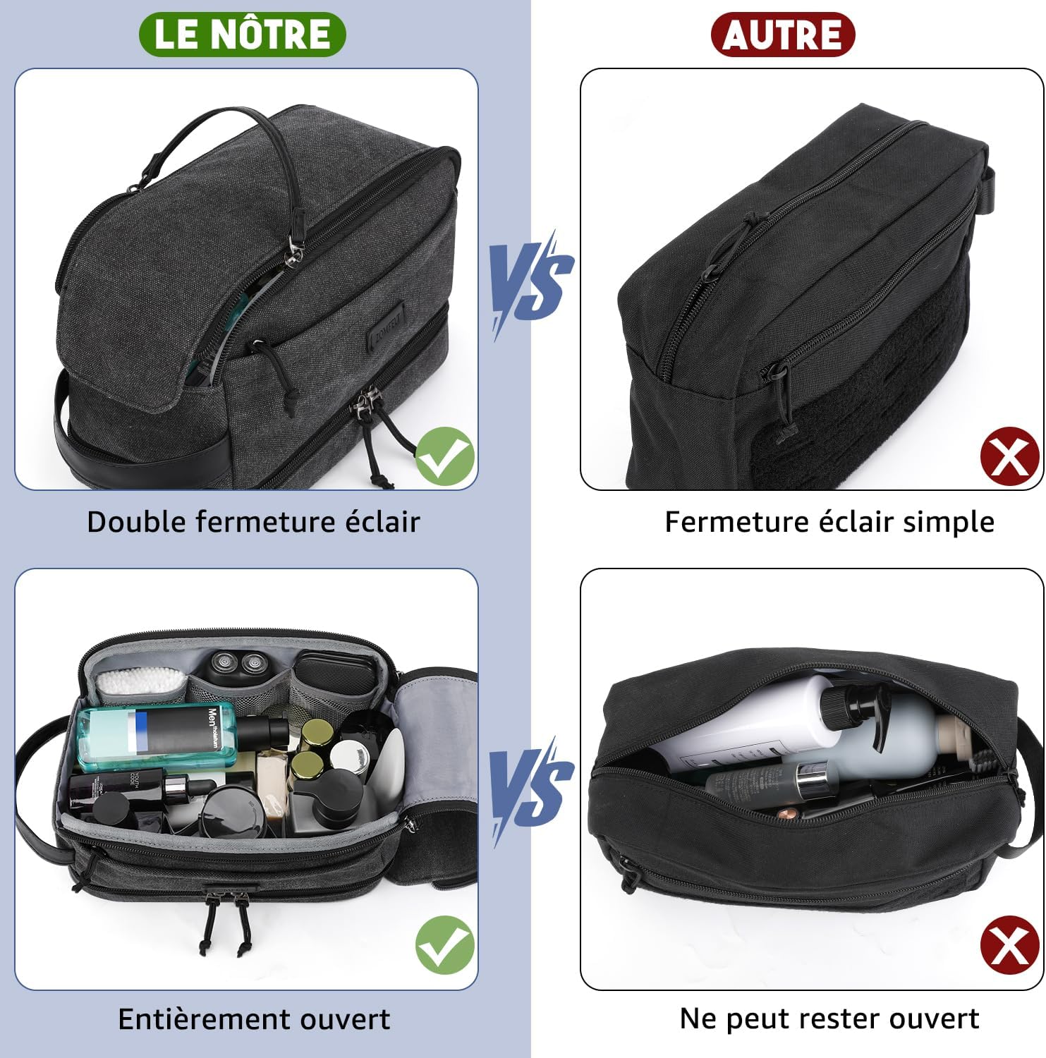 Detalle 2 de ZOMFELT Trousse de toilette de voyage double couche à suspendre, imperméable noire