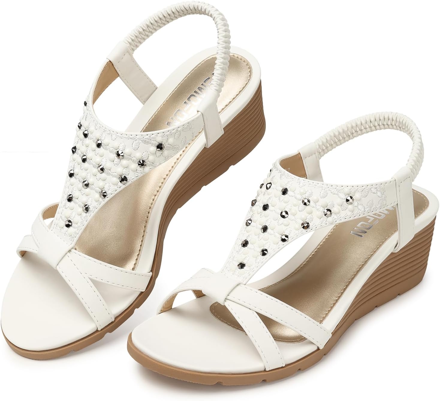 Detalle 2 de TEMOFON Women's Low Wedge Heels Summer Dressy Platform Sandals with Elastic Ankle Strap