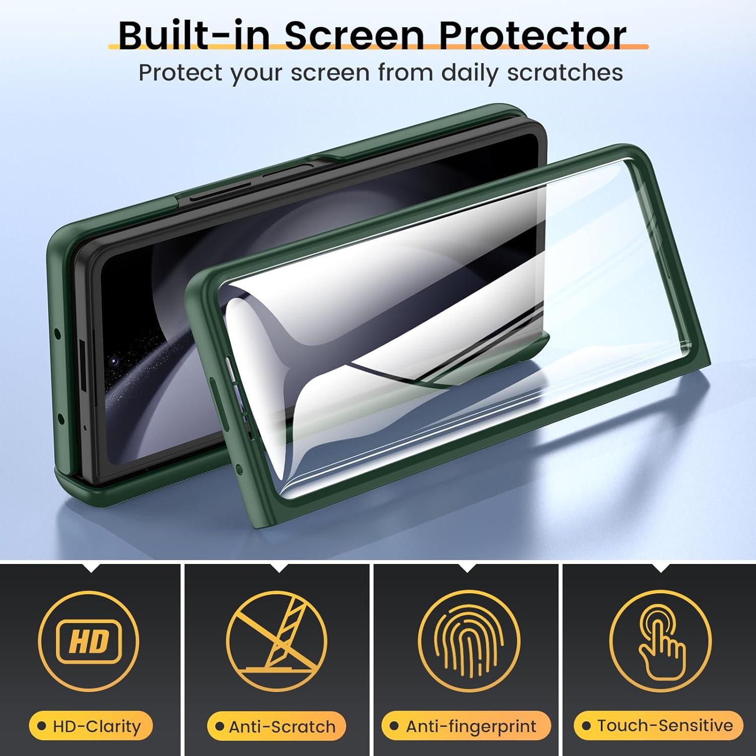Detalle de VEGO for Galaxy Z Fold 5 Case with Hinge Protection, Screen Protector, 360° Magnetic Kickstand & Slide Camera Cover (Green)