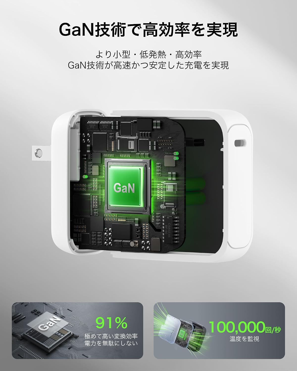 Detalle 2 de Belkin WCH025qc1.5WHB6 100W USB-C充電器、PD 3.2・PPS・AVS対応、1.5mケーブル付属