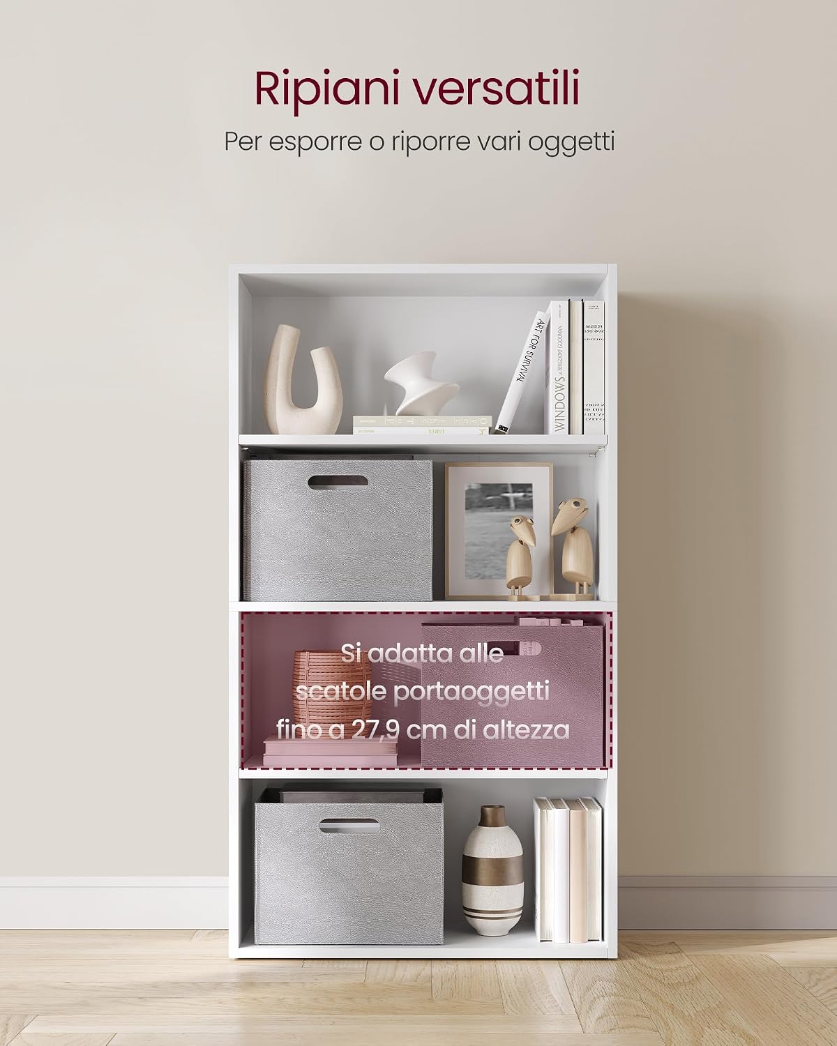 Detalle de VASAGLE Scaffale a 4 ripiani LBC164T14, libreria bianca nuvola con ripiani aperti e regolabili
