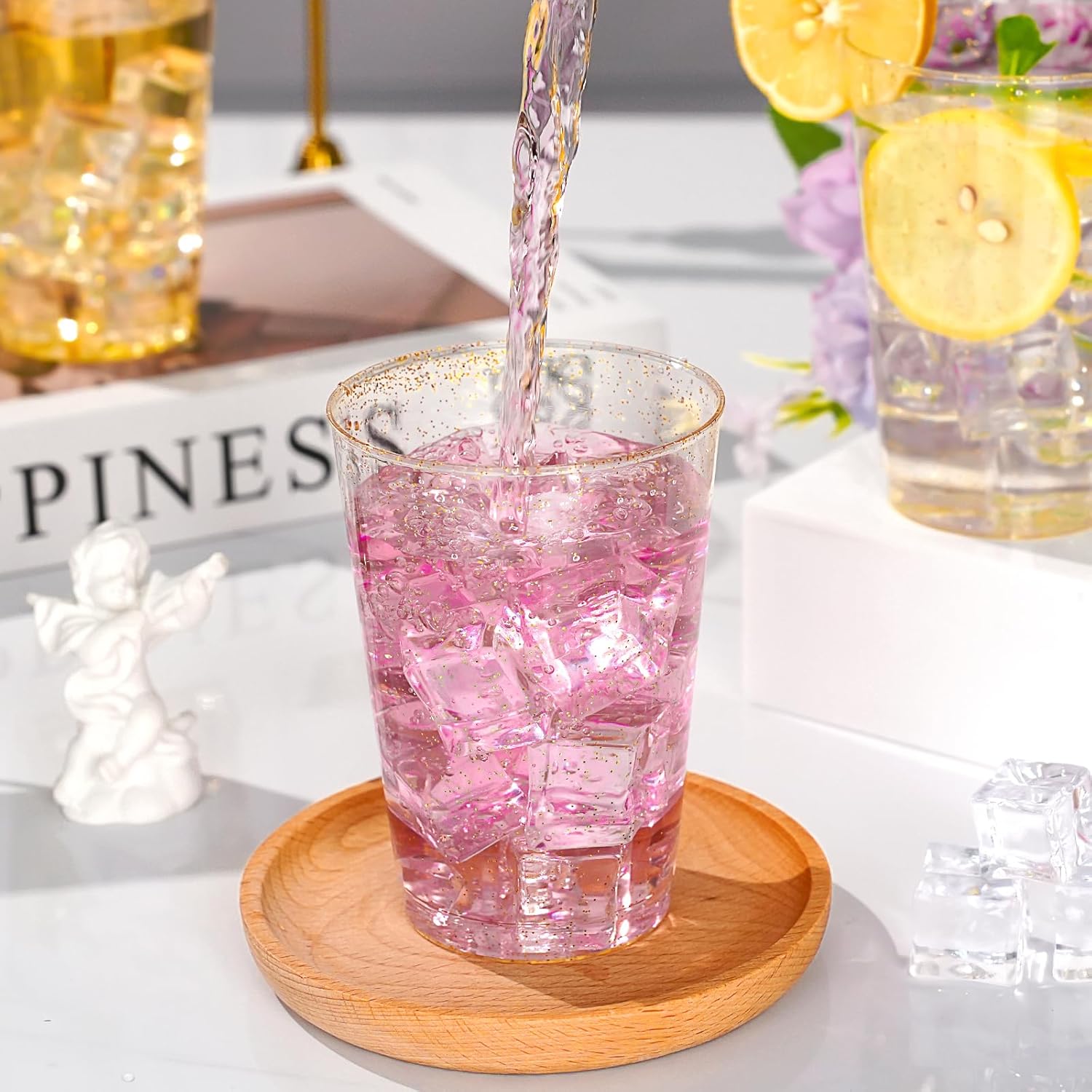 Thumbnail 1 de Goodluck 12 oz Gold Glitter Plastic Cups (200 Count) — Disposable Party Cocktail Glasses