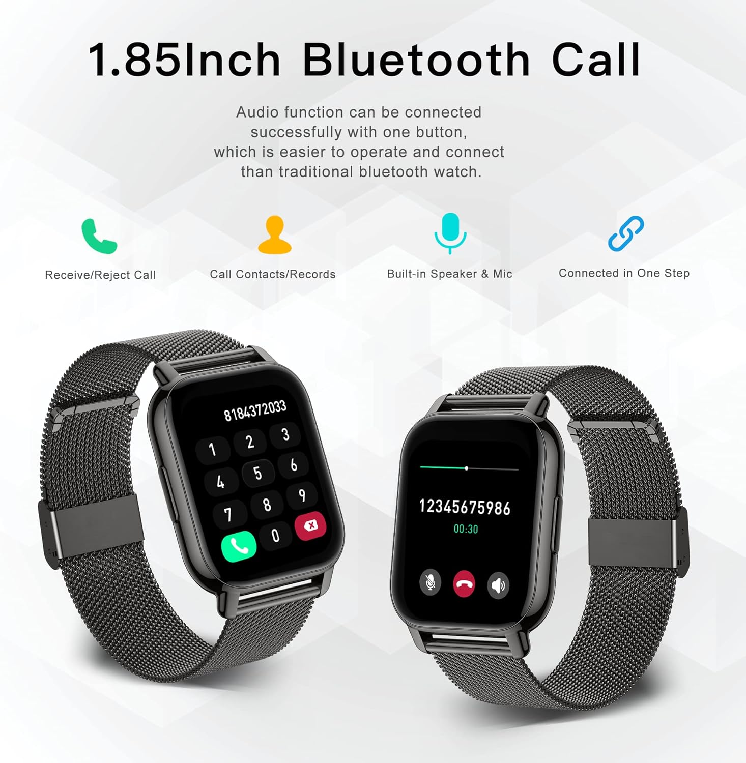 Thumbnail 1 de Popglory Smart Watch for Women and Men with Call Answer/Make, 1.85" Display, 2 Straps, 100+ Sports, Blood Pressure/Oxygen/Heart Rate Monitoring