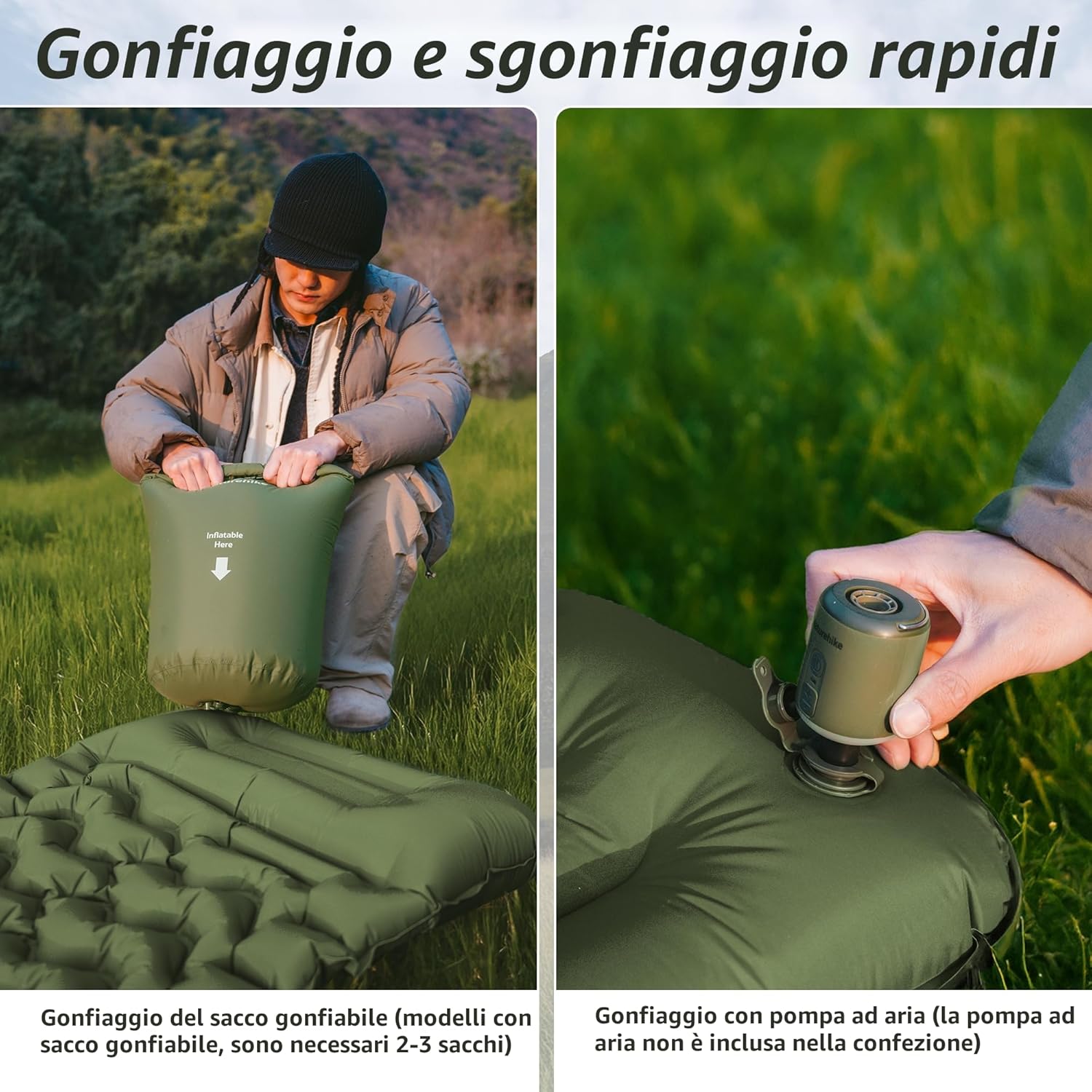 Detalle de Naturehike materassino gonfiabile ultraleggero singolo per esterni (verde militare)