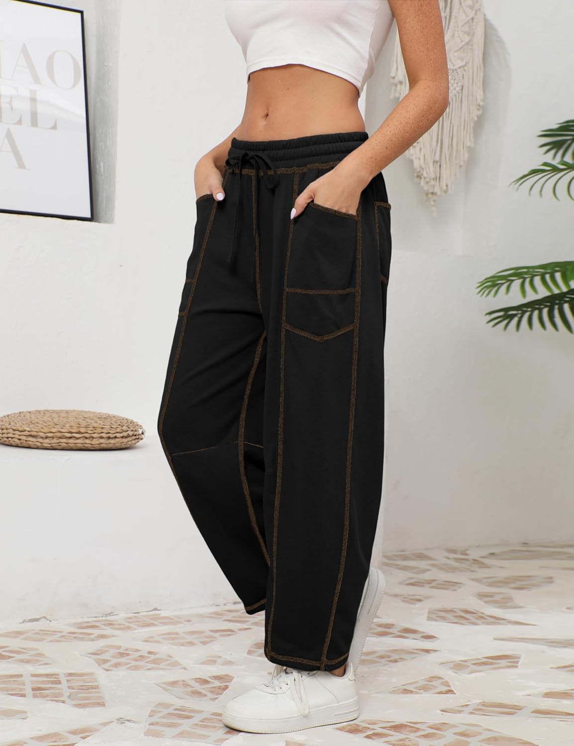 Thumbnail 4 de Athlisan Women’s Baggy Barrel Pants Wide-Leg Lounge Drawstring Sweatpants with Pockets
