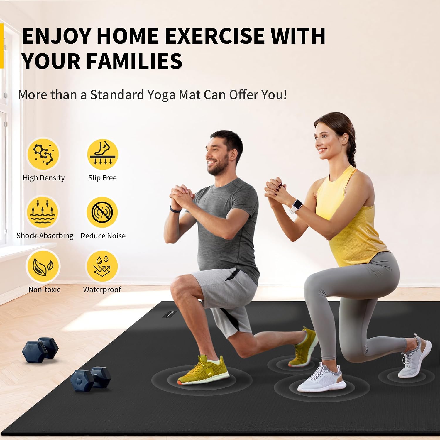 Detalle de CAMBIVO 6x4 ft Large Exercise Mat, 7 mm Non-Slip PVC, Shoe-Friendly