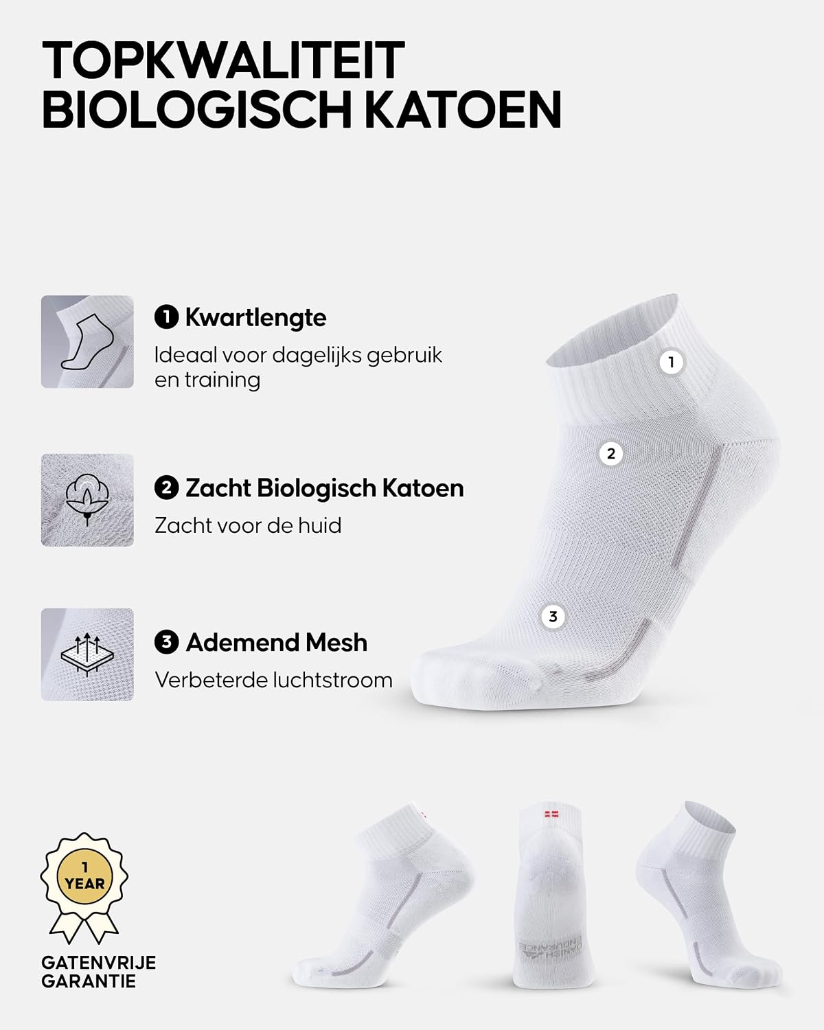 Detalle de DANISH ENDURANCE sportsokken van biologisch katoen, kwartlengte met demping
