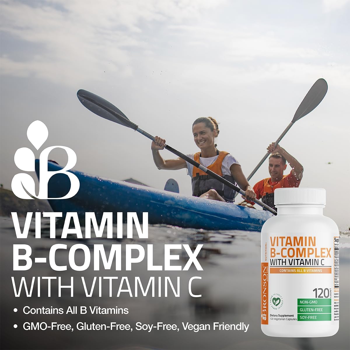 Detalle de Bronson 1152-120 Vitamin B Complex with Vitamin C, 120 Vegetarian Capsules